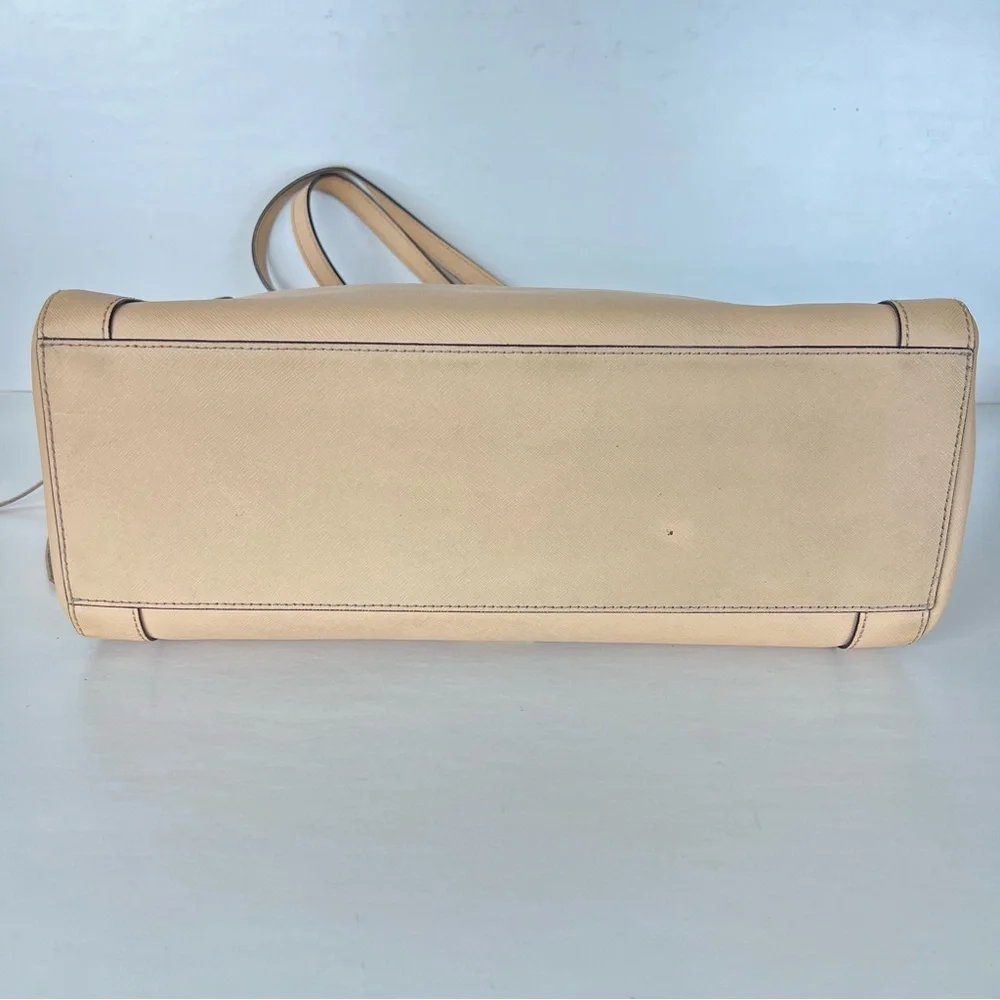 REBECCA MINKOFF Monroe Sand Saffiano Structured Leather Tassel Shoulder Bag Tote